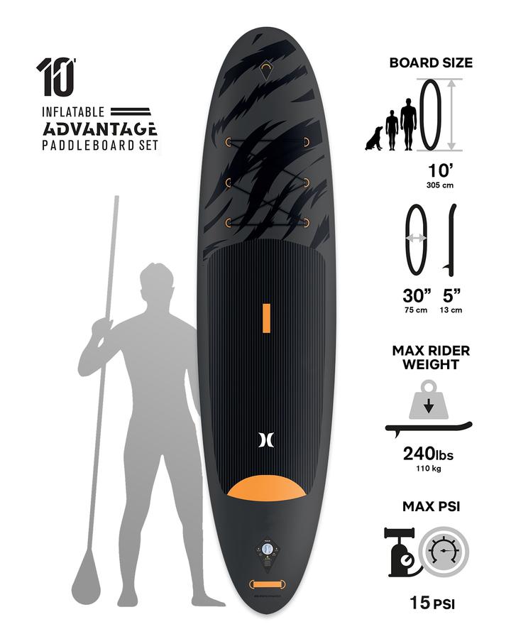 Hurley Advantage 10' Inflatable Stand Up Paddle Board (Black Tiger)