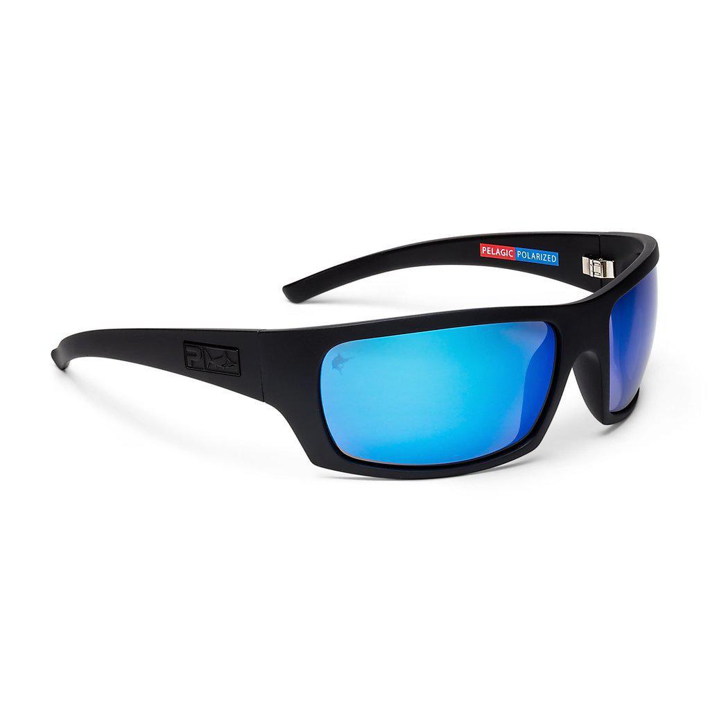 THE MACK MATTE BLACK/BLUE MIRROR (GLASS LENS)