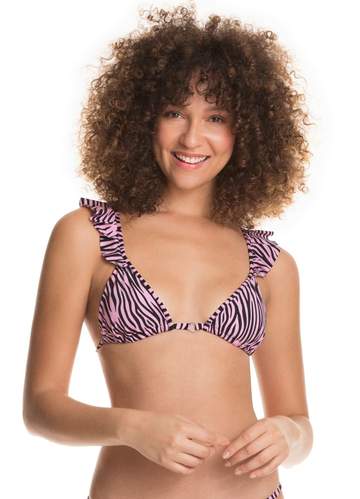 Maaji Striped Fantasy Pirouette Ruffle Triangle Bikini Top Reversible (Pink)