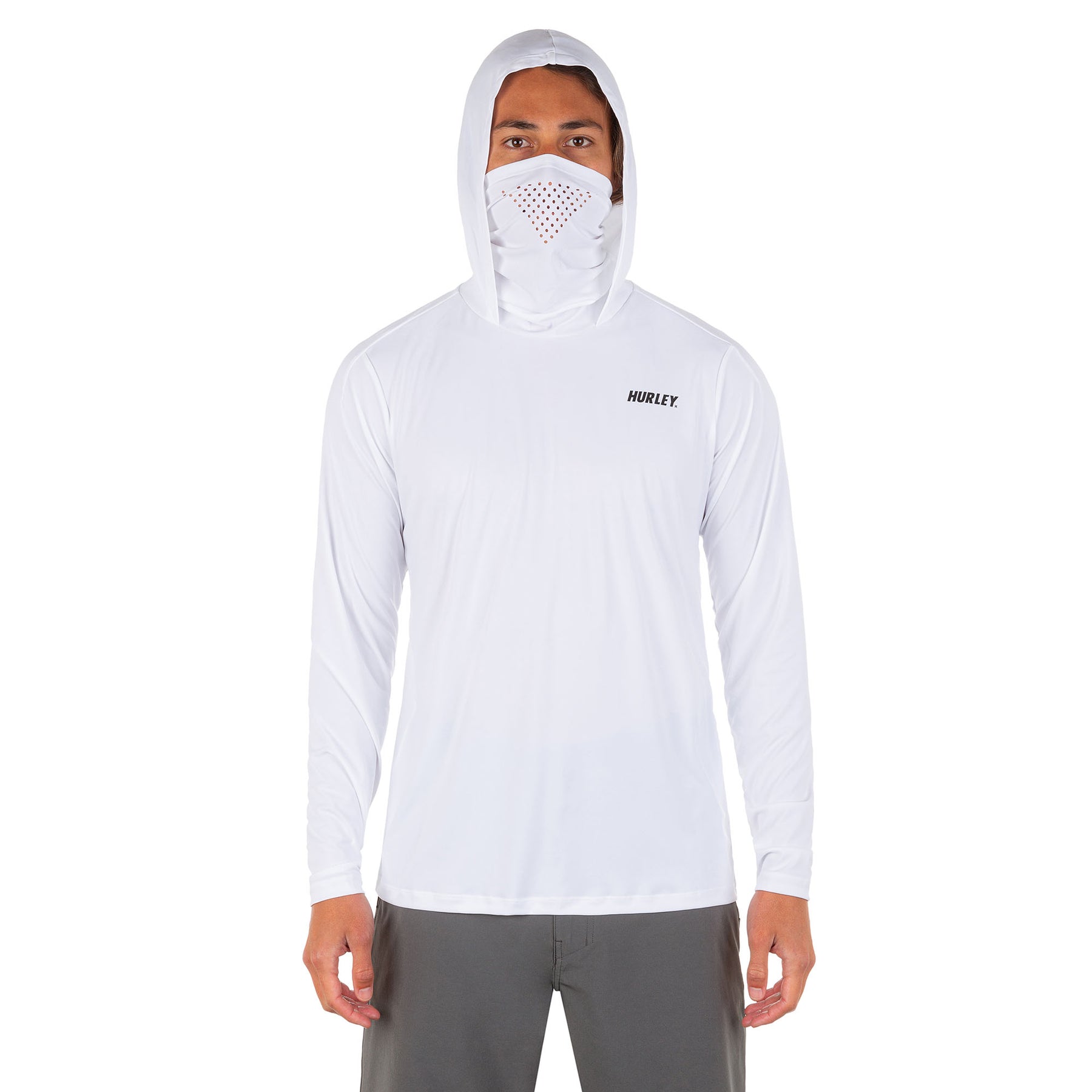 Men's H20-Dri Fastlane Hybrid UPF Long Sleeve Hooded Rashguard (White)