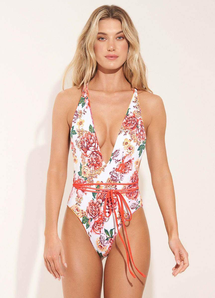 Maaji Red Camellia Orchid Plunge One Piece