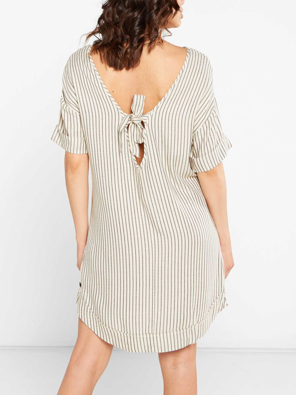 Short-Sleeve Striped Boxy Tie-Back Dress