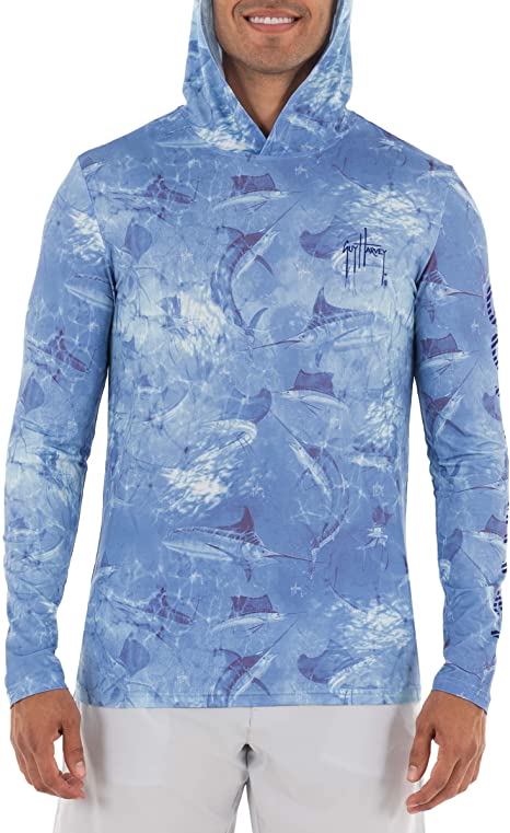 Mens Saltwater All Over Marlin Long Sleeve Shirt (Powder Blue)
