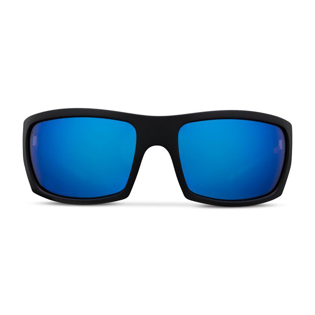 THE MACK MATTE BLACK/BLUE MIRROR (GLASS LENS)