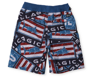 BLUE WATER AMERICAMO STICKER FISHING SHORTS - KID'S