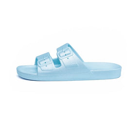 ASTRAL Baby blue slides with metallic finish