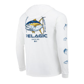 AQUATEK HOODIE FLYING YELLOWFIN TUNA FISHING SHIRT (White)